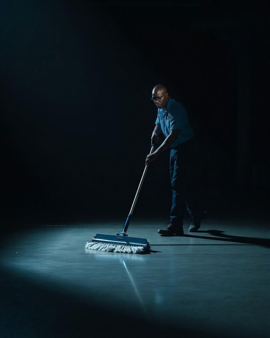 Cleaner mopping a polished floor